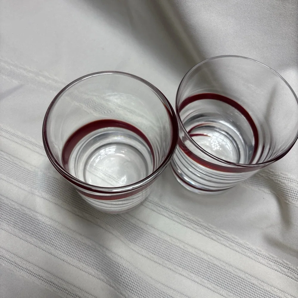 Pier 1 Red Swirline Double Old Fashioned Rocks Whiskey Glasses Set Of 2 Swirl 4